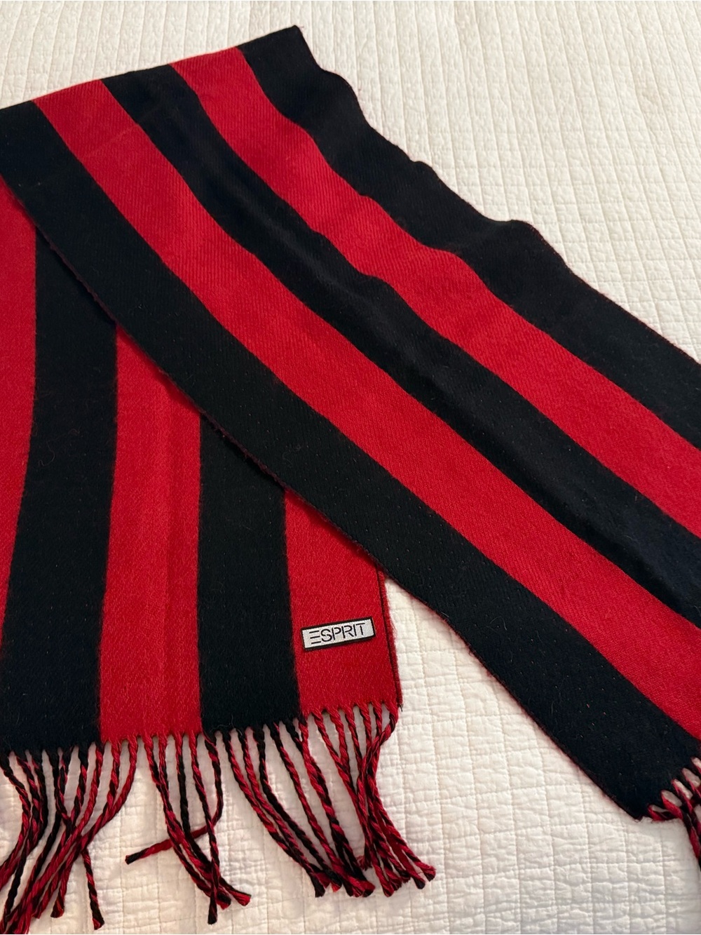 Vintage Esprit Bold Red & Black Striped Knit Scarf